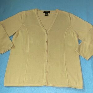 EDDIE BAUER sweater top cardigan button up 3/4 sleeve v-neck chartreuse size LP